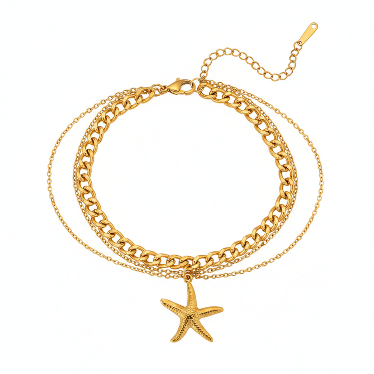 Goldtone Starfish Charm Layered Anklet - Street Region