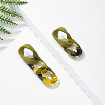 Green Acrylic and Silver-Plated Mismatched Chain Drop Earrings, silver drop earrings for women, lifestyle look
