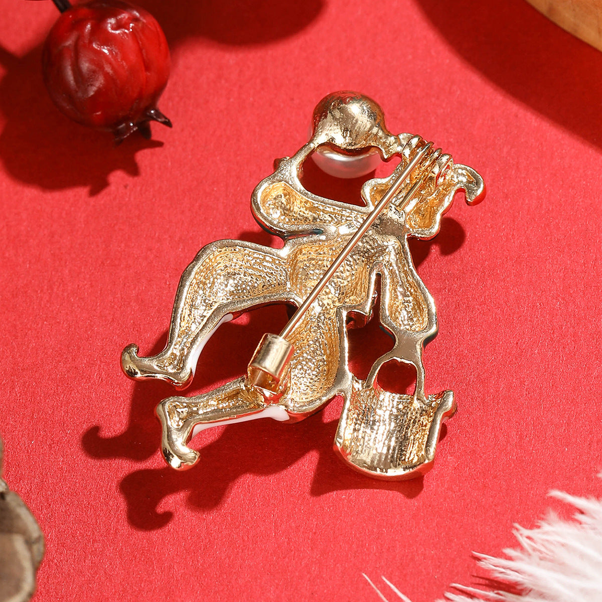 Cubic Zirconia & Pearl Enamel 18k Gold-Plated Clown Brooch