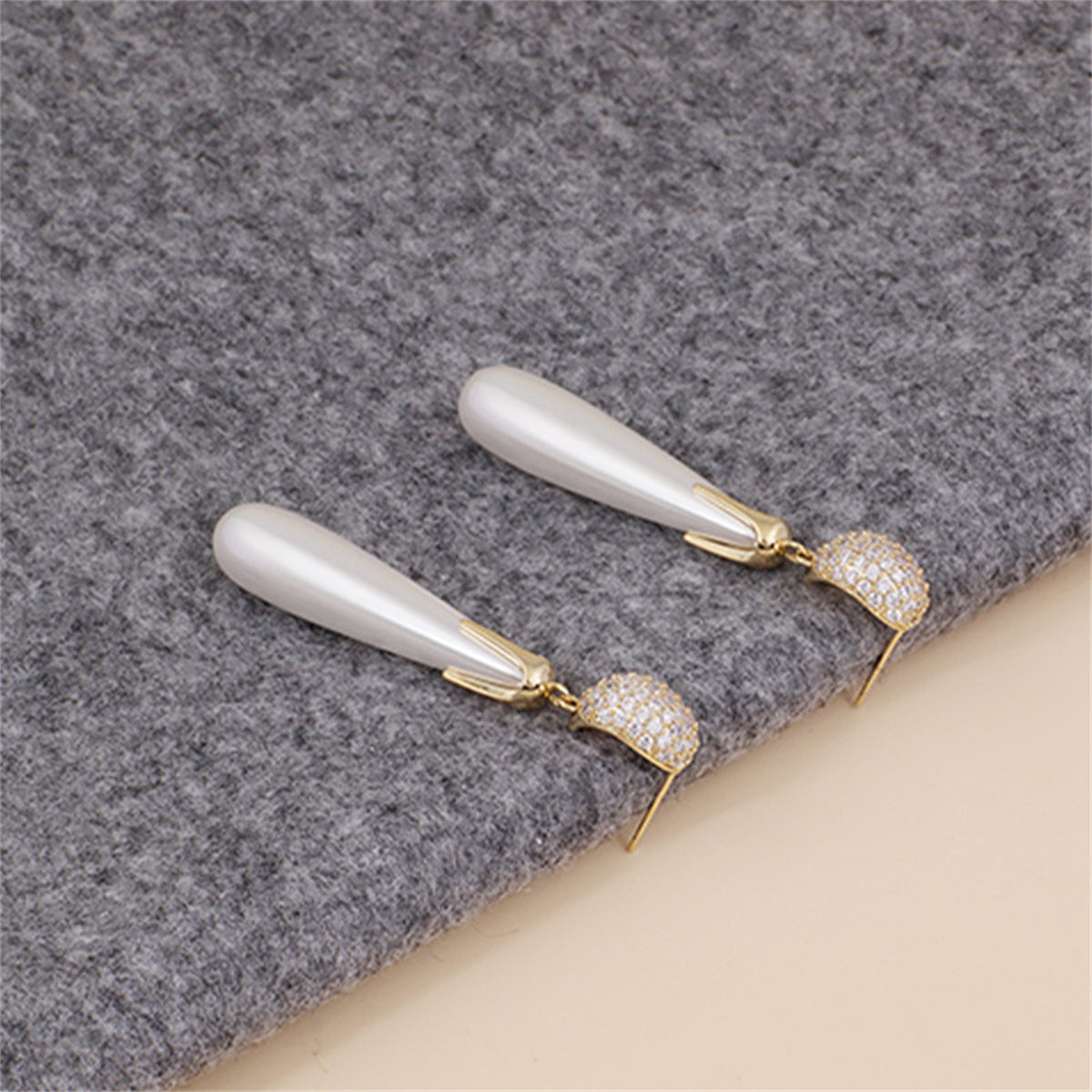 Cubic Zirconia and Pearl 18K Gold-Plated Drop Earrings, gold drop earrings for women, detail close-up