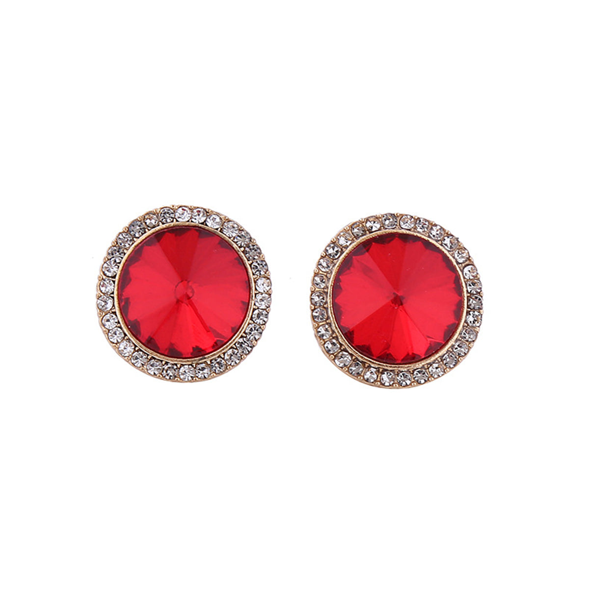 Red Crystal and Cubic Zirconia 18K Gold-Plated Hola Stud Earrings, gold stud earrings for women, side view