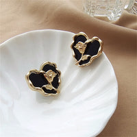 Black Enamel & 18k Gold-Plated Rose Heart Stud Earrings