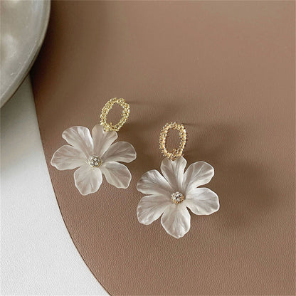 Cubic Zirconia and Acrylic 18K Gold-Plated Flower Drop Earrings, gold drop earrings for women, styled look
