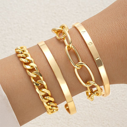 18K Gold-Plated 'Love' Cuff Set, jewelry gift sets for women, elegant gift for her, front view