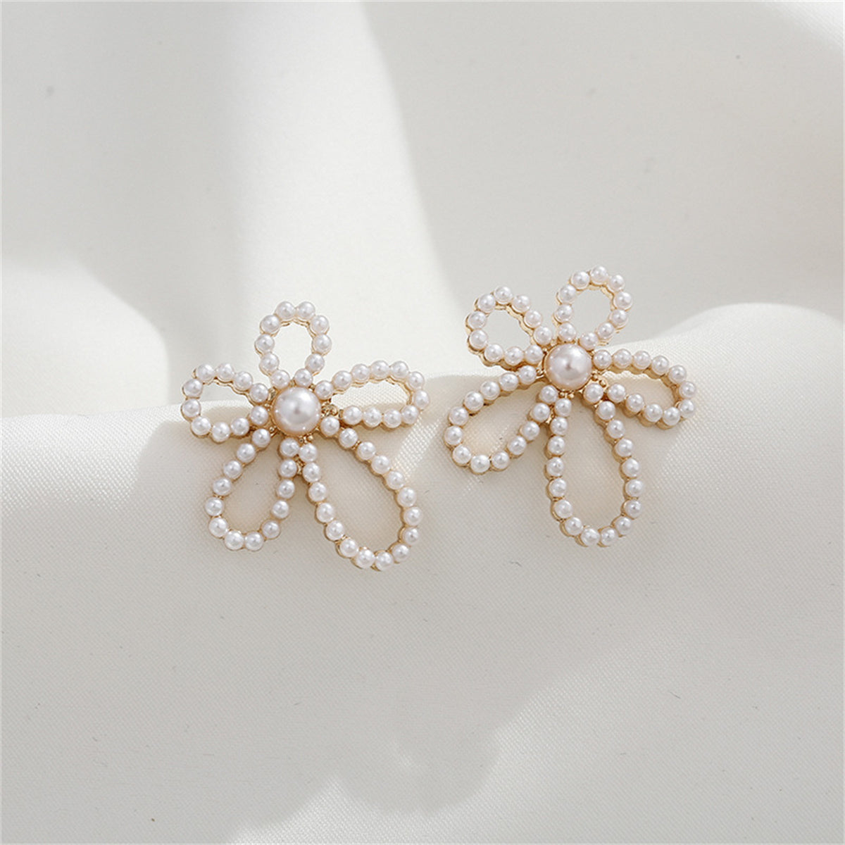 Pearl & 18K Gold-Plated Flower Stud Earrings