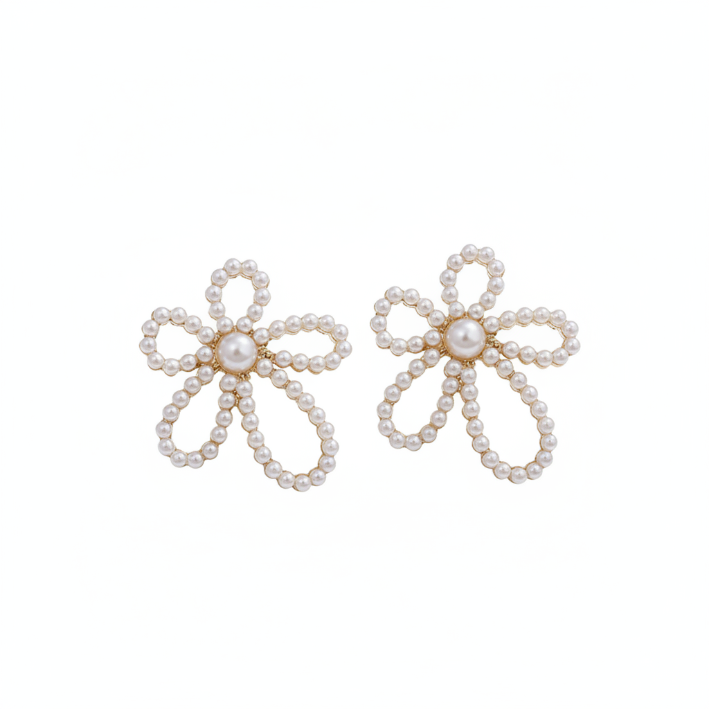 Pearl & 18K Gold-Plated Flower Stud Earrings - Street Region