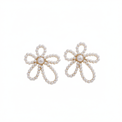 Pearl & 18K Gold-Plated Flower Stud Earrings - Street Region