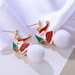 Cubic Zirconia & Red Santa Tree Pom-Pom Drop Earrings
