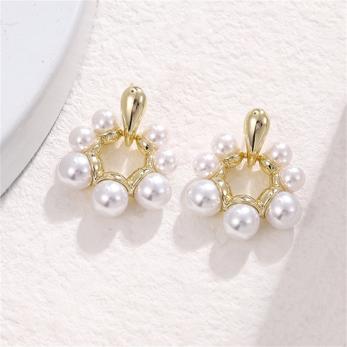 Pearl & 18K Gold-Plated Open Circle Drop Earrings