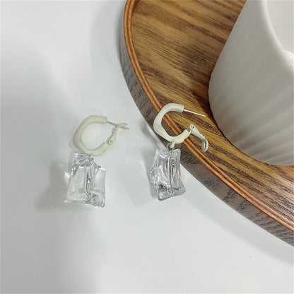 Clear Resin and Enamel and Silver-Plated Ice Cube Drop Earrings, silver drop earrings for women, lifestyle look