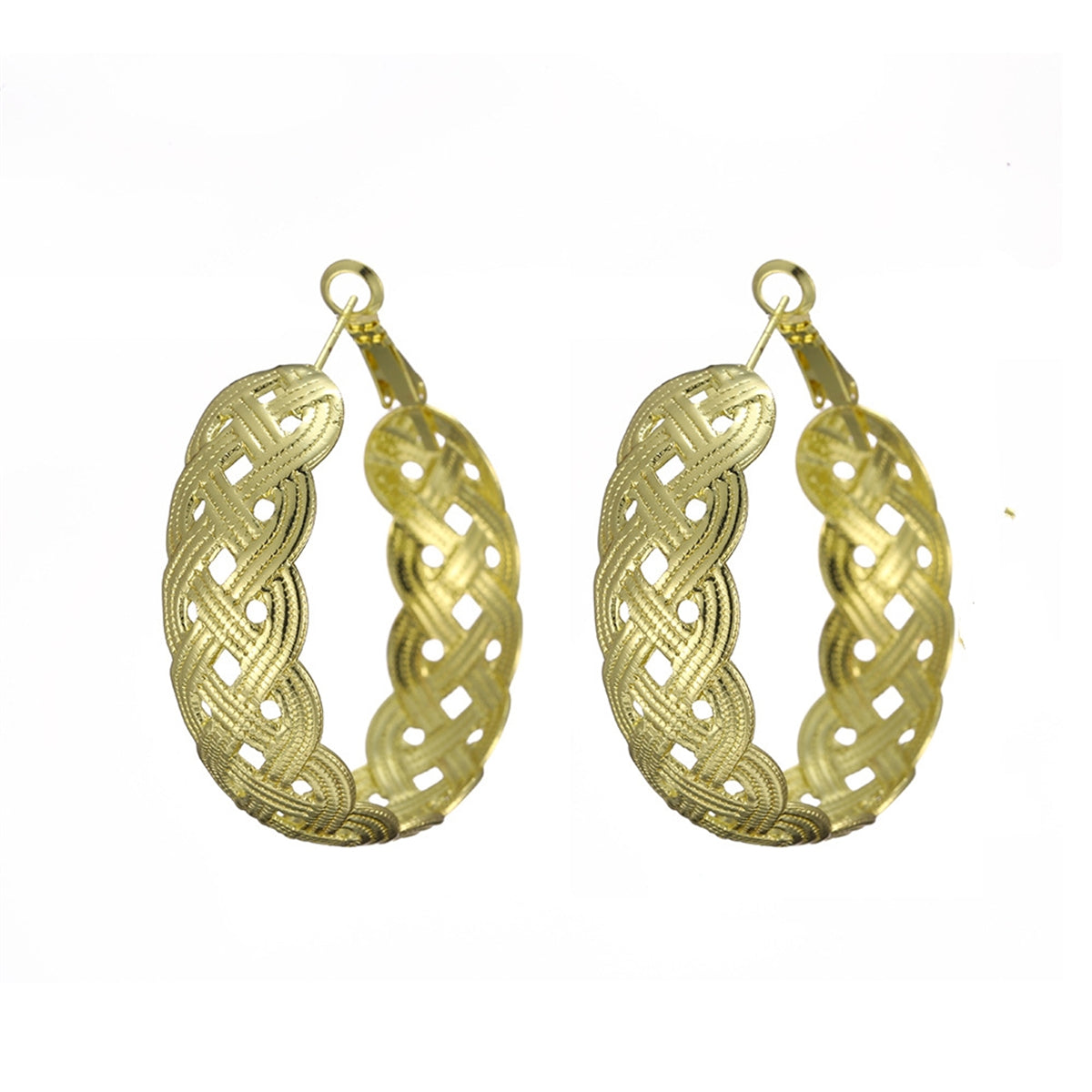 18K Gold-Plated Weaving Hoop Earrings, dainty minimalist design, side view