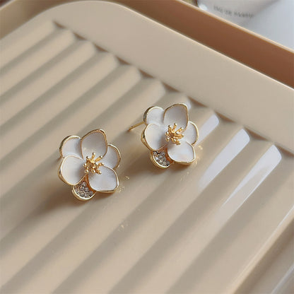 Cubic Zirconia and 18K Gold-Plated Floral Stud Earrings, gold stud earrings for women, vintage-inspired design, styled look