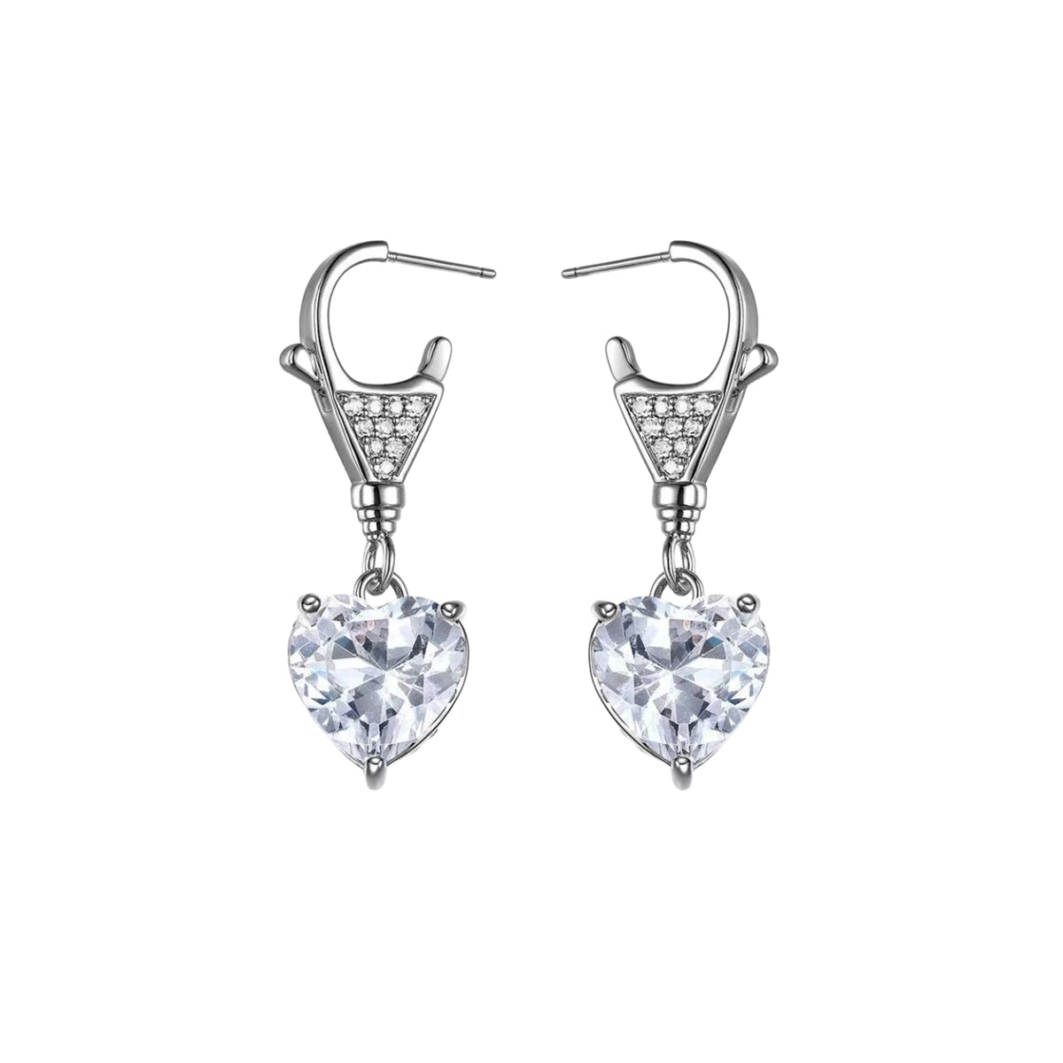Crystal & Cubic Zirconia Silver-Plated Heart Drop Earrings