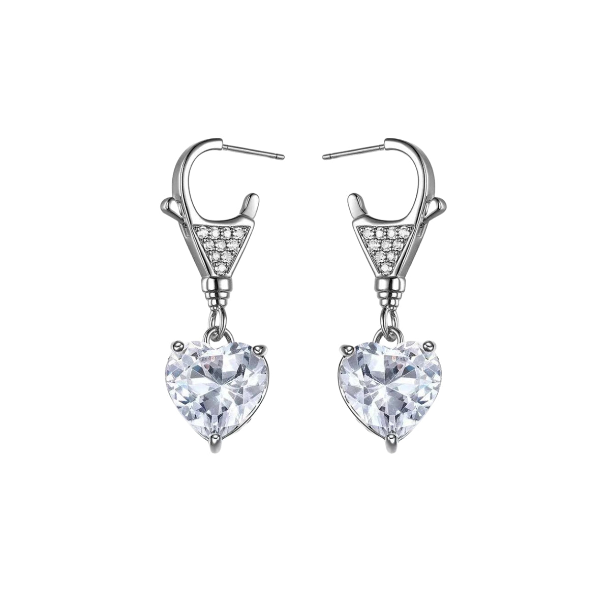 Crystal and Cubic Zirconia Silver-Plated Heart Drop Earrings, silver drop earrings for women, botanical inspired, styled look