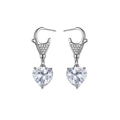 Crystal and Cubic Zirconia Silver-Plated Heart Drop Earrings, silver drop earrings for women, botanical inspired, styled look