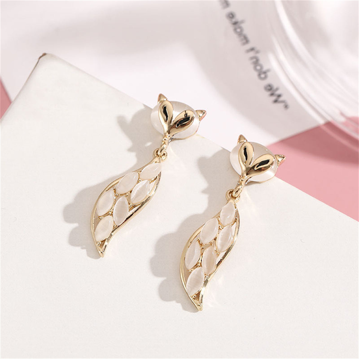 Cats Eye & 18K Gold-Plated Fox Drop Earrings