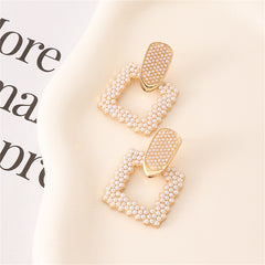 Pearl & 18K Gold-Plated Open Square Drop Earrings
