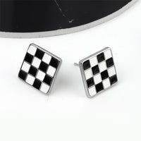 Black & White Plaid Square Stud Earrings