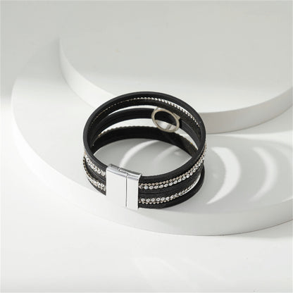 Black Polystyrene and Cubic Zirconia Silver-Plated Bead-Chain Circle-Charm Bangle, silver bracelet for women, lifestyle look