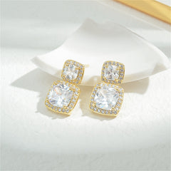 Cubic Zirconia & Crystal 18K Gold-Plated Double Cushion Drop Earrings