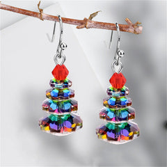 Iridescent Crystal & Red Stacked Festive Tree Drop Earrings
