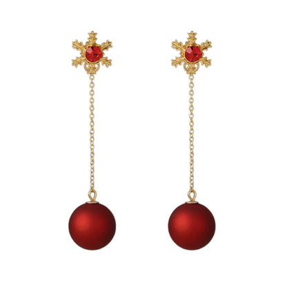 Red Resin and 18K Gold-Plated Zirconia-Accent Snowflake Ear Jackets, gold drop earrings for women, side view