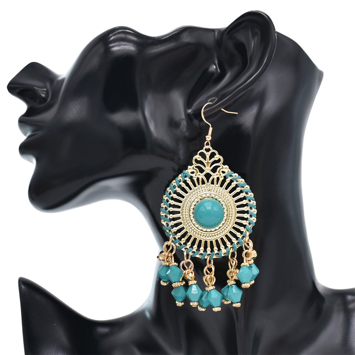 Green Acrylic & Enamel 18K Gold-Plated Openwork Round Drop Earrings