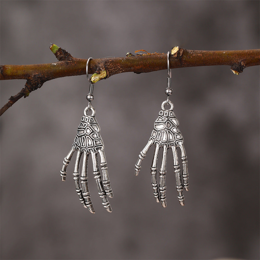 Silver-Plated Skeleton Hand Drop Earrings
