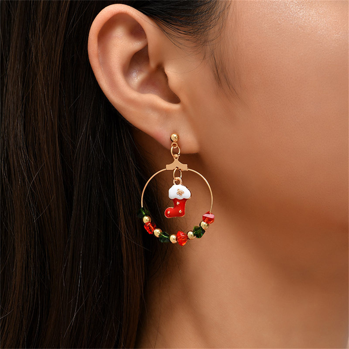 Red Enamel and Acrylic 18K Gold-Plated Boot Drop Earrings, gold drop earrings for women, detail close-up