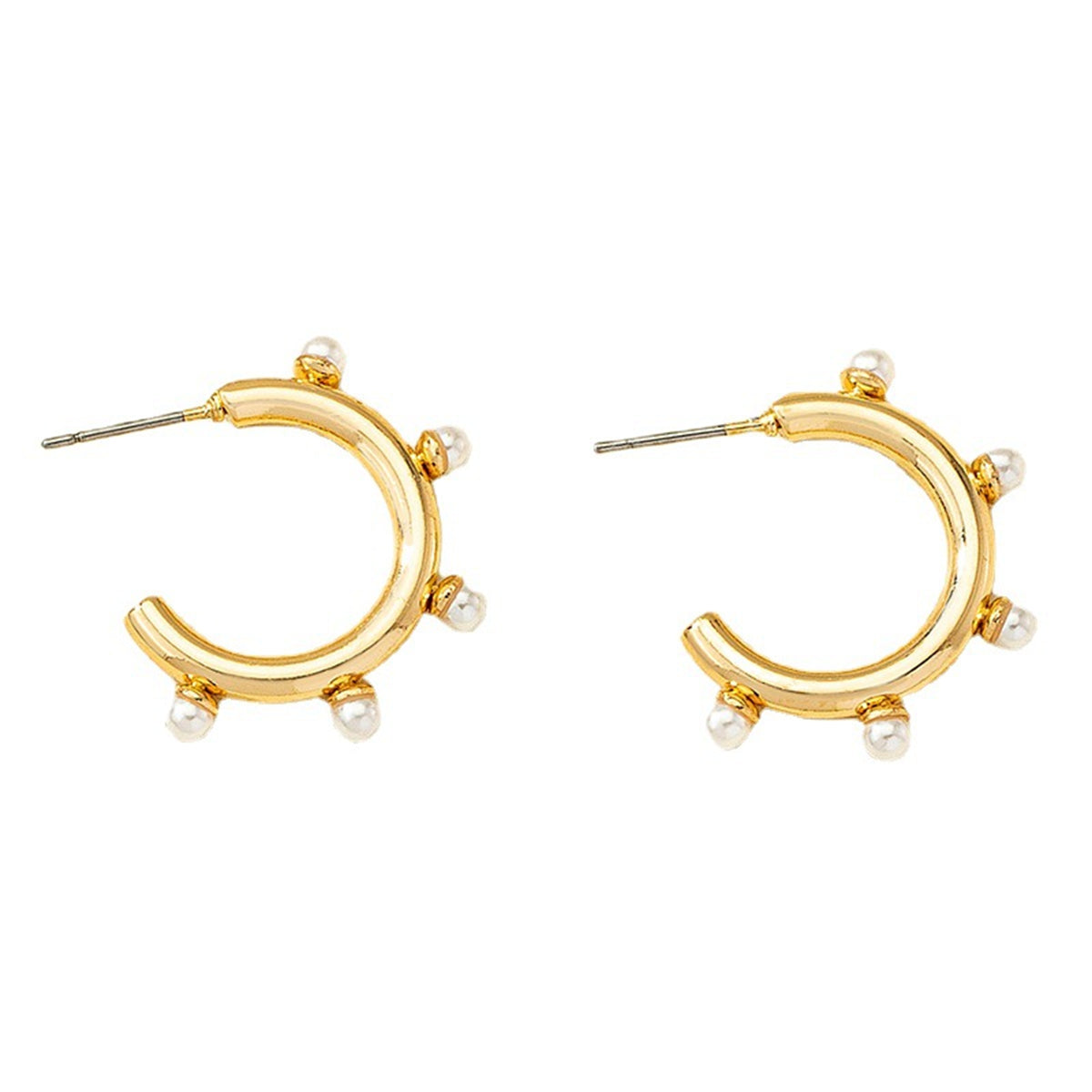 Pearl and 18K Gold-Plated C-Shape Drop Earrings, gold stud earrings for women, vintage-inspired design, side view