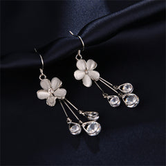 Cateye & Cubic Zirconia Silver-Plated Floral Teardrop Tassel Drop Earrings