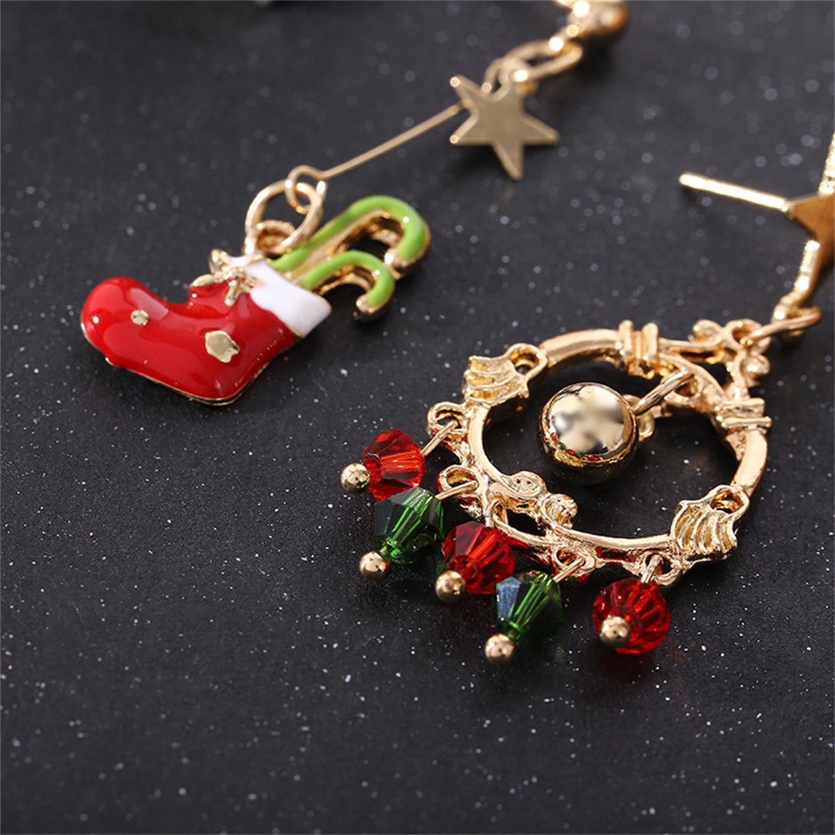 Red Enamel and Acrylic 18K Gold-Plated Boot Mismatch Drop Earrings, gold drop earrings for women, lifestyle look
