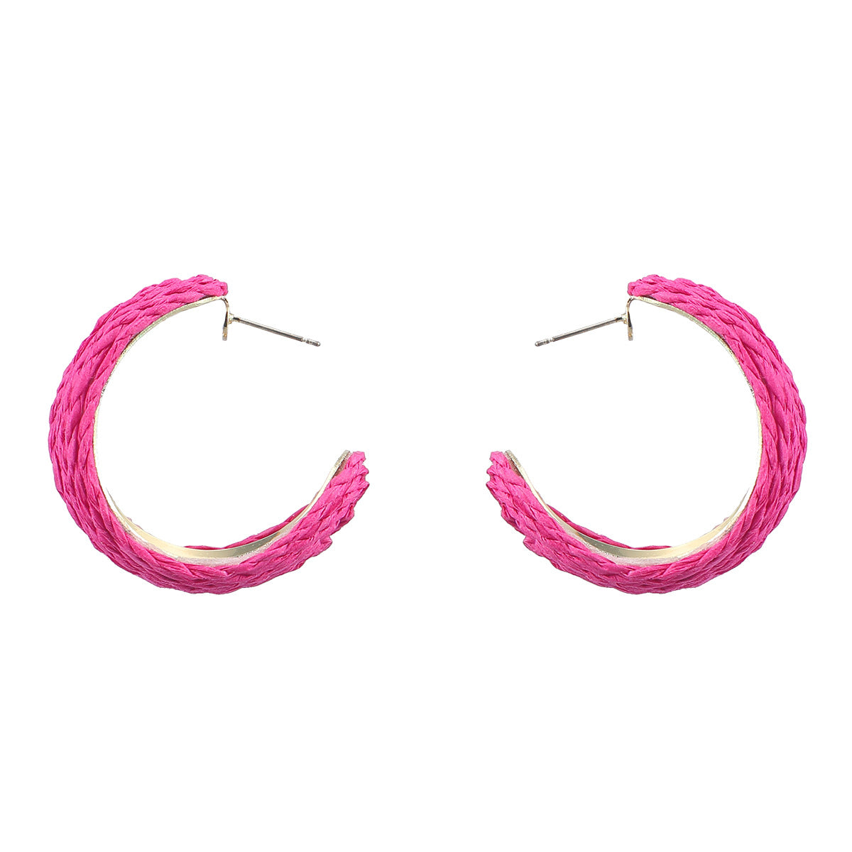 Rose Raffia and 18K Gold-Plated Huggie Earrings, gold huggie earrings, botanical inspired, detail close-up