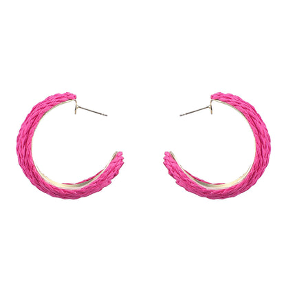 Rose Raffia and 18K Gold-Plated Huggie Earrings, gold huggie earrings, botanical inspired, detail close-up