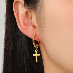 Elegant 18K gold-plated cross huggie earrings, perfect for adding a touch of faith and style to any outfit.