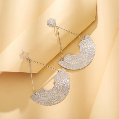 Silver-Plated Fan Drop Earrings, silver drop earrings for women, vintage-inspired design, front view