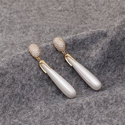 Cubic Zirconia and Pearl 18K Gold-Plated Drop Earrings, gold drop earrings for women, vintage-inspired design, lifestyle look