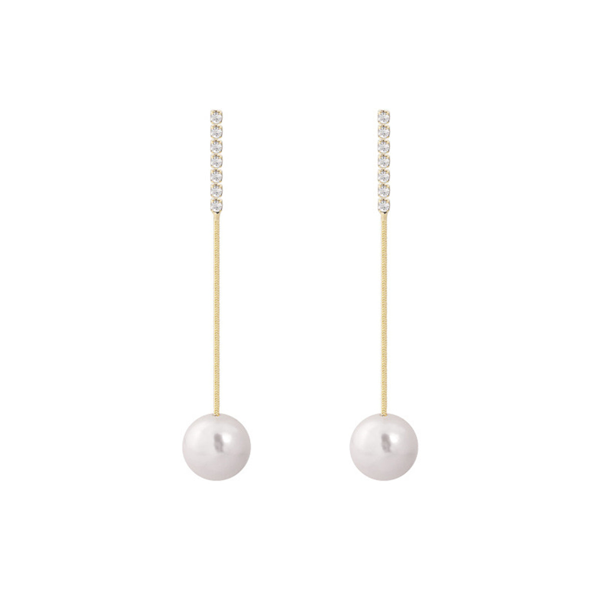 Pearl and Cubic Zirconia 18K Gold-Plated Ball Drop Earrings, gold drop earrings for women, everyday style, front view