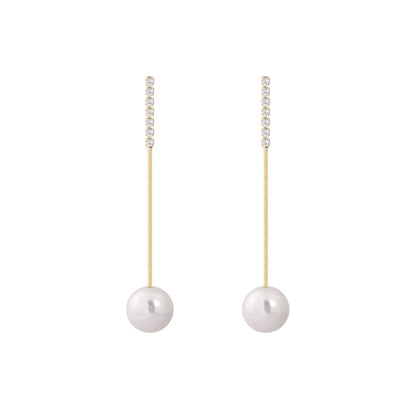 Pearl and Cubic Zirconia 18K Gold-Plated Ball Drop Earrings, gold drop earrings for women, everyday style, front view