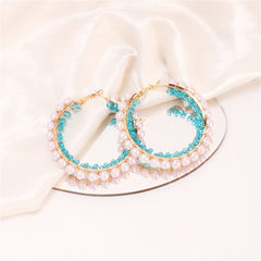 Blue Acrylic & Pearl 18K Gold-Plated Hoop Earrings