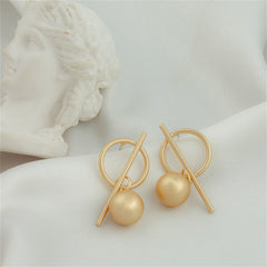 Eye-catching 18K gold-plated ball drop earrings with a modern circle and cross, perfect for a fashionable statement.