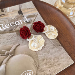 Pearl & Nylon Silver-Plated Rose Shell Drop Earrings