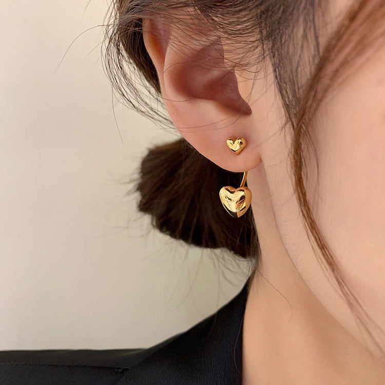 18K Gold-Plated Heart Ear Jackets, gold drop earrings for women, elegant gift for her, lifestyle look