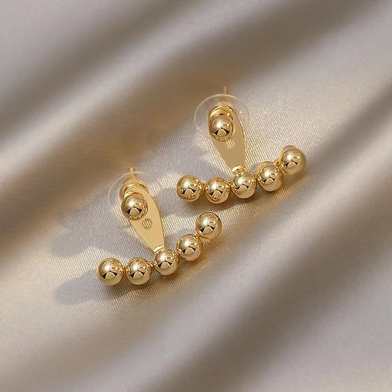 18K Gold-Plated Beaded Ear Jackets, gold stud earrings for women, elegant gift for her, lifestyle look