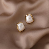 Pearl & 18k Gold-Plated Trapezoid Bezel Stud Earring
