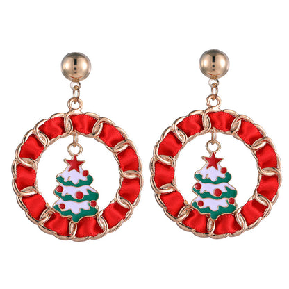 Red Enamel and Polyster 18K Gold-Plated Christmas Tree Curb Chain Circle Drop Earrings, gold drop earrings for..., side view