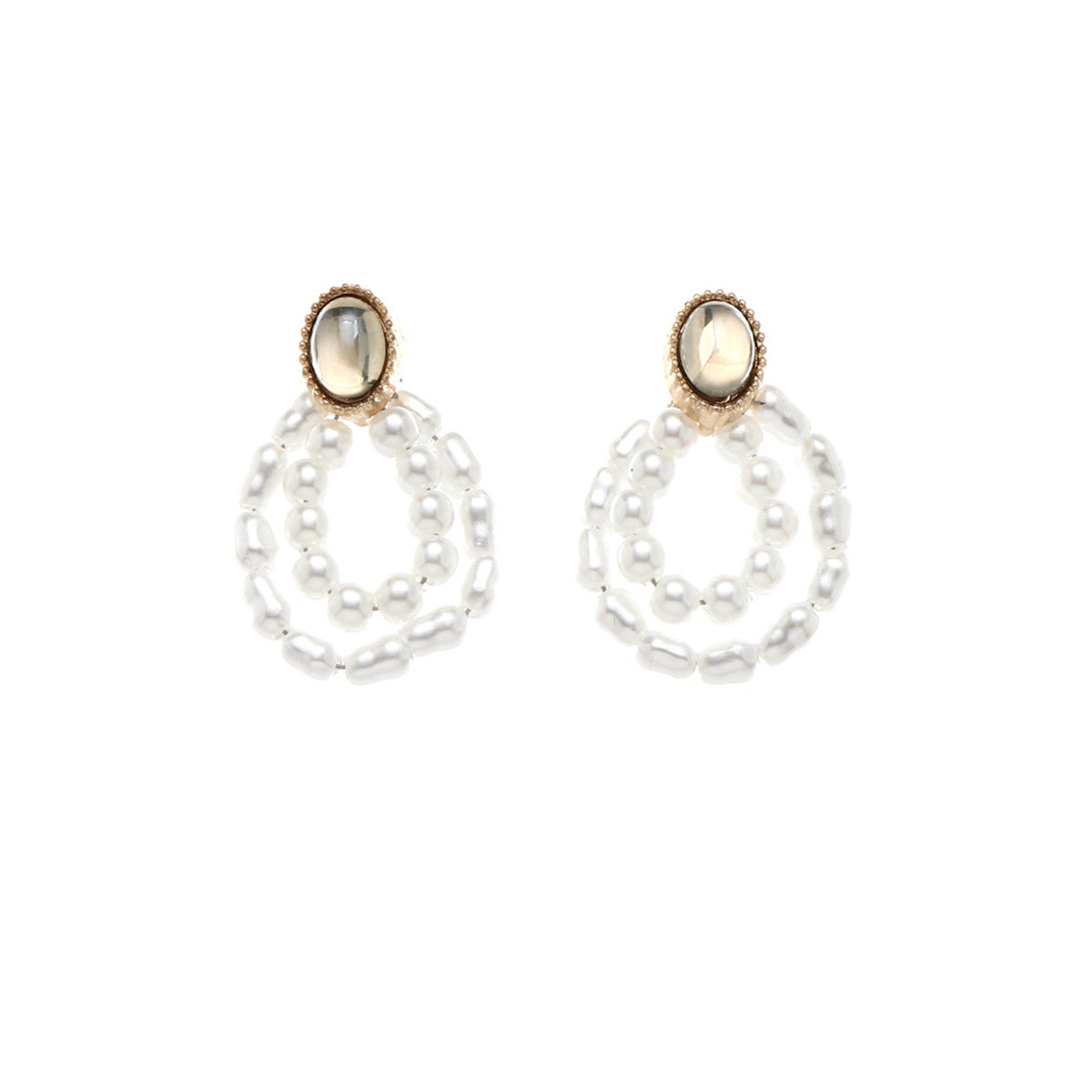 Pearl & Moonstone 18K Gold-Plated Oval Double-Circle Drop Earrings