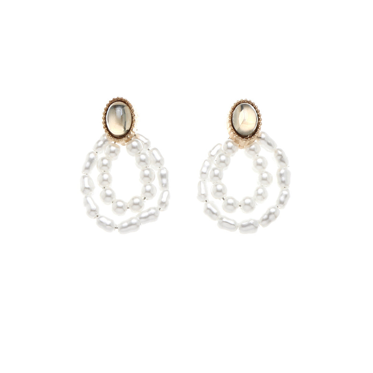 Pearl and Moonstone 18K Gold-Plated Oval Double-Circle Drop Earrings, gold drop earrings for women, styled look