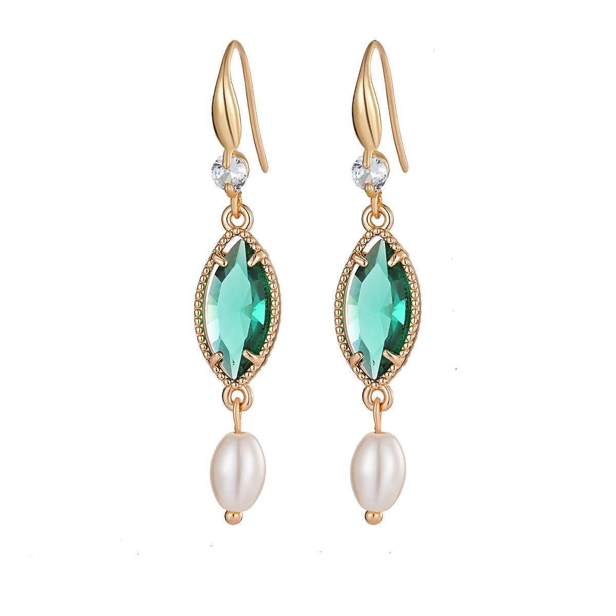Emerald Marquise Crystal & Pearl Goldtone Hook Earrings - Street Region