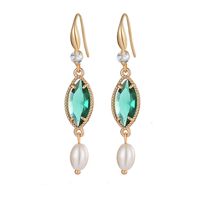 Emerald Marquise Crystal & Pearl Goldtone Hook Earrings - Street Region